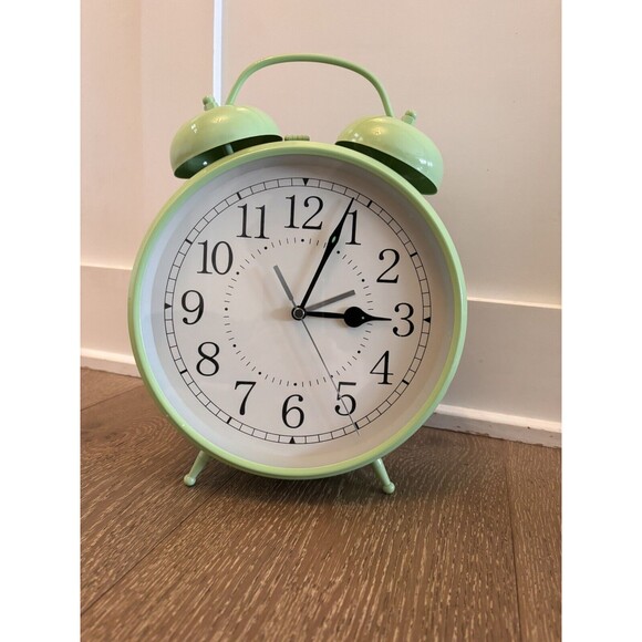 Pottery Barn Sage Green Double Bell Twin Alarm Clock Retro Decor WORKS! - Picture 1 of 7